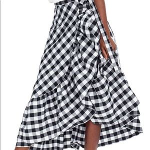 J.Cree Black and White Ruffled Checked Wrap Skirt